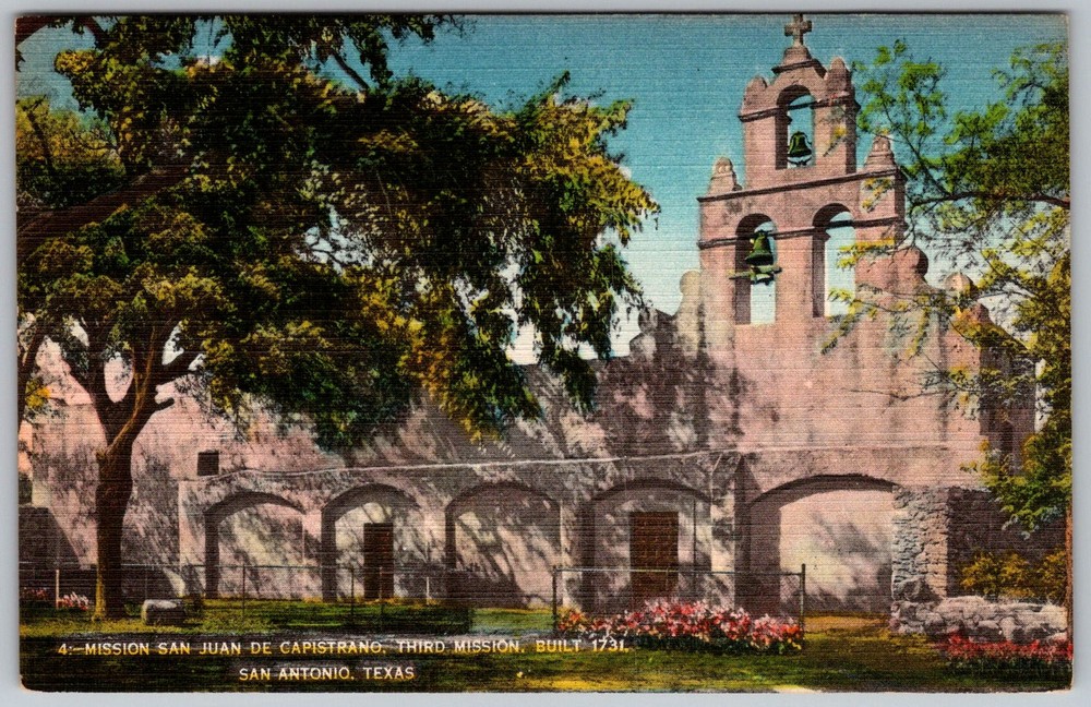 Vtg Linen Postcard Mission San Juan DE San Antonio, TX 1930s
