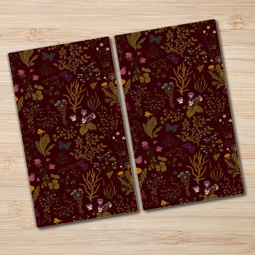 Glass Kitchen Chopping Board Dark field flowers brown and green 2x30x52