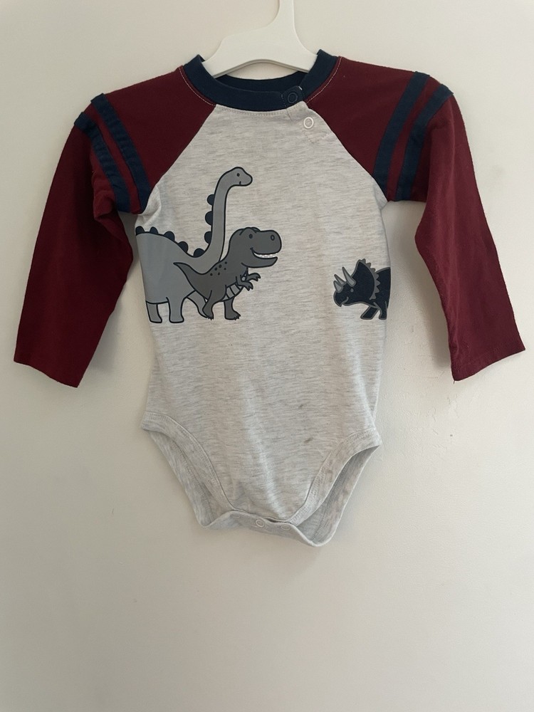 Garanimals Baby Boys Cute Dinosaur Cotton Raglan Long Sleeve Bodysuit Gray 24M