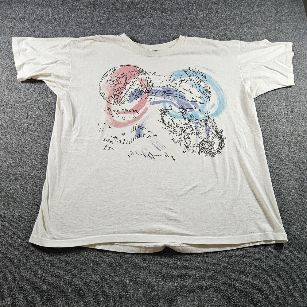 Vintage Jacques Moret Shirt Mens 2XL White Abstract Art Graphic Tee Made USA 90s-image