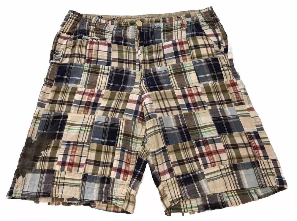 Patchwork Chino Shorts Mens Size 36 Boho Embroidered Logo Preppy Cottagecore