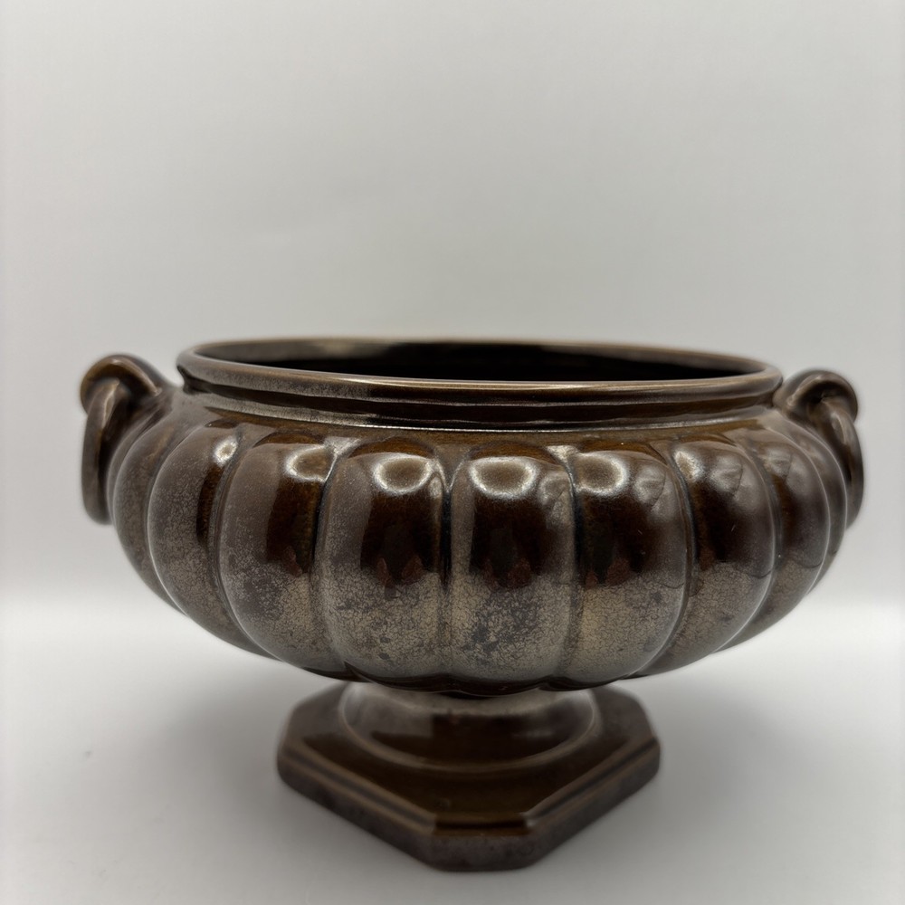 Vintage Art Deco Bronze Glazed Handled Pedestal Planter