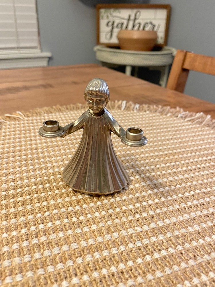 Vintage Pewter Choir Boy /Girl double Candle Holder stamped ITALY