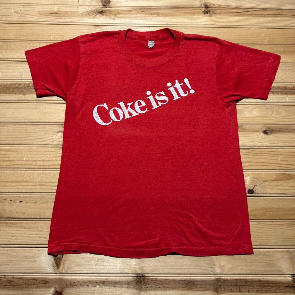 Vintage 80s Coke Is It Coca-Cola Single Stitch Graphic Promo T-Shirt USA - Large