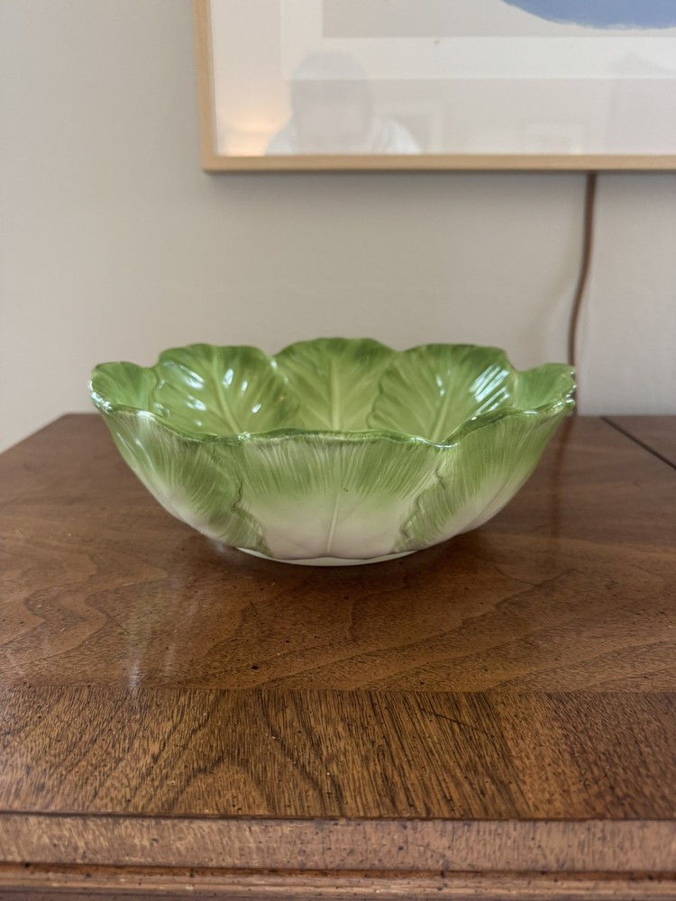 Vintage MCM 10.25” Otagiri Green & White Cabbage Lettuce Leaf Salad Bowl, Japan