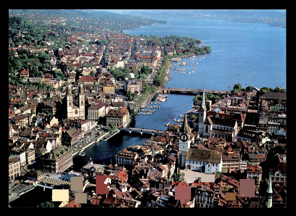 Postcard Aerial view of Zurich, Limmat River, Old Town and lake