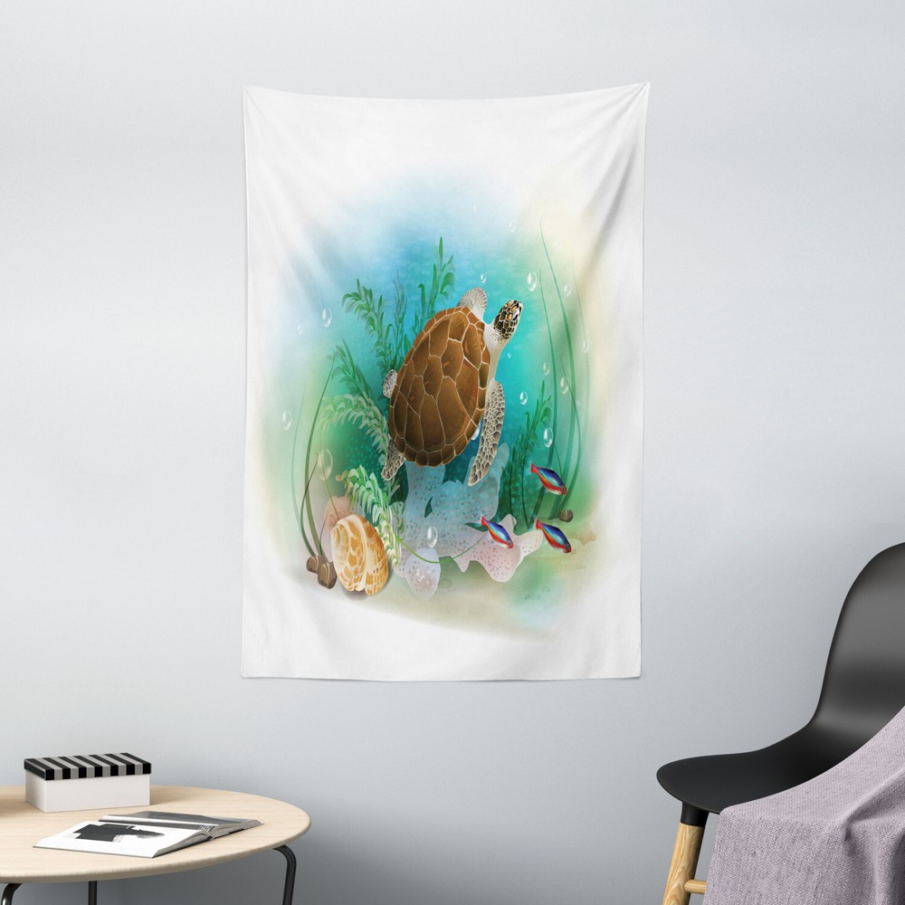Ocean Tapestry Sea Turtles Underwater Print Wall Hanging Decor