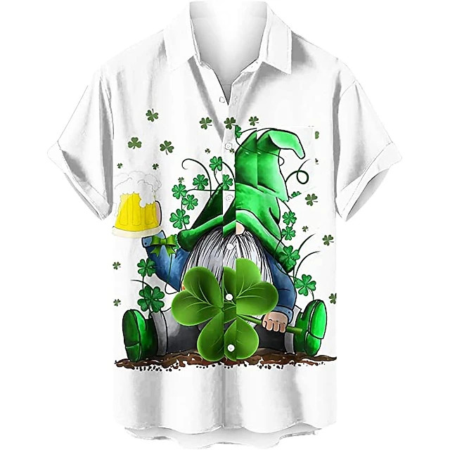 St Patricks Day Hawaiian Shirt Lucky Green Shamrock Floral Summer Holiday