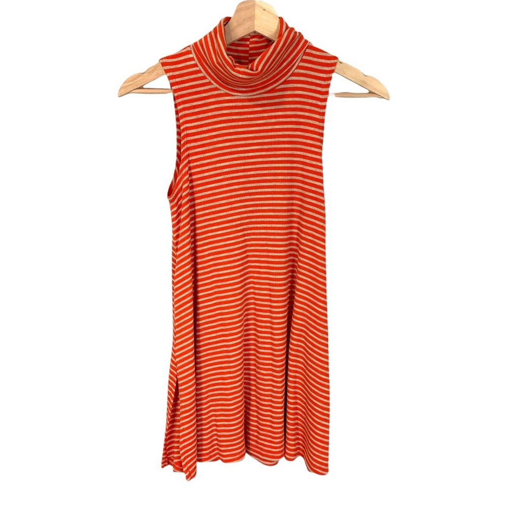 Anthropologie Puella Striped Ribbed Turtleneck Swing Tank Top Tunic Orange XS