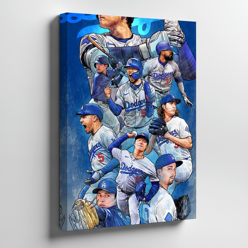 Los Angeles Dodgers Baseball Canvas Wall Art Team Players Illustration Print