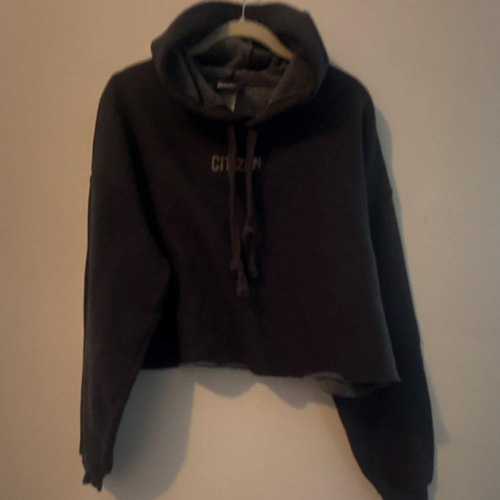CITIZEN Black Fleece Pullover Hoodie Drawstring Logo Women's Long Sleeve Size L