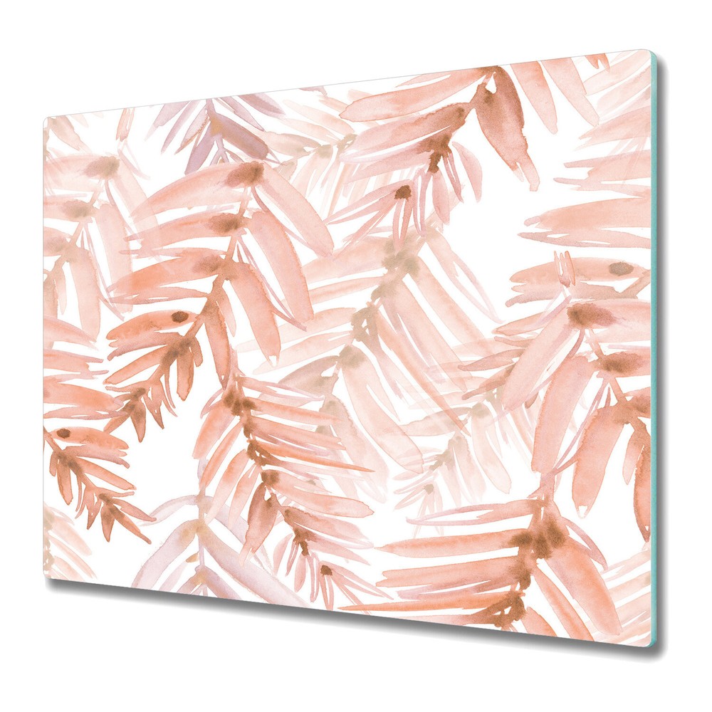 Glass Chopping Board Utensil Board Pale Soft Leaves Painted bright leaves 60x52