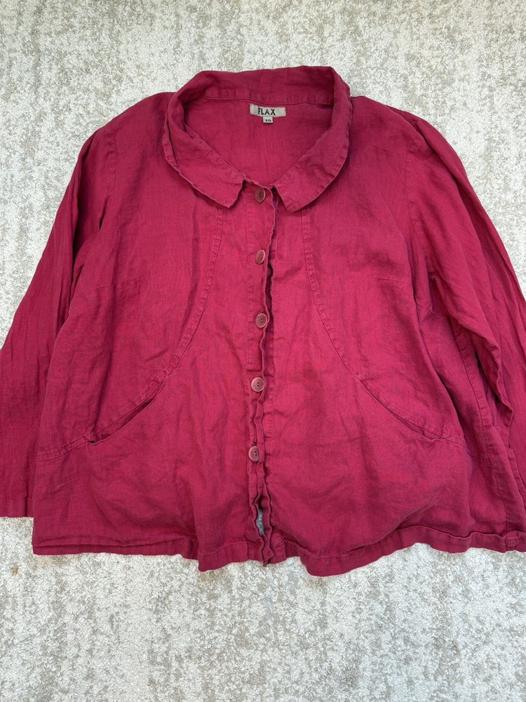 FLAX BRAND Hot Pink Lipstick Red Plus Size 2X Linen Button Up Shacket Top Shirt