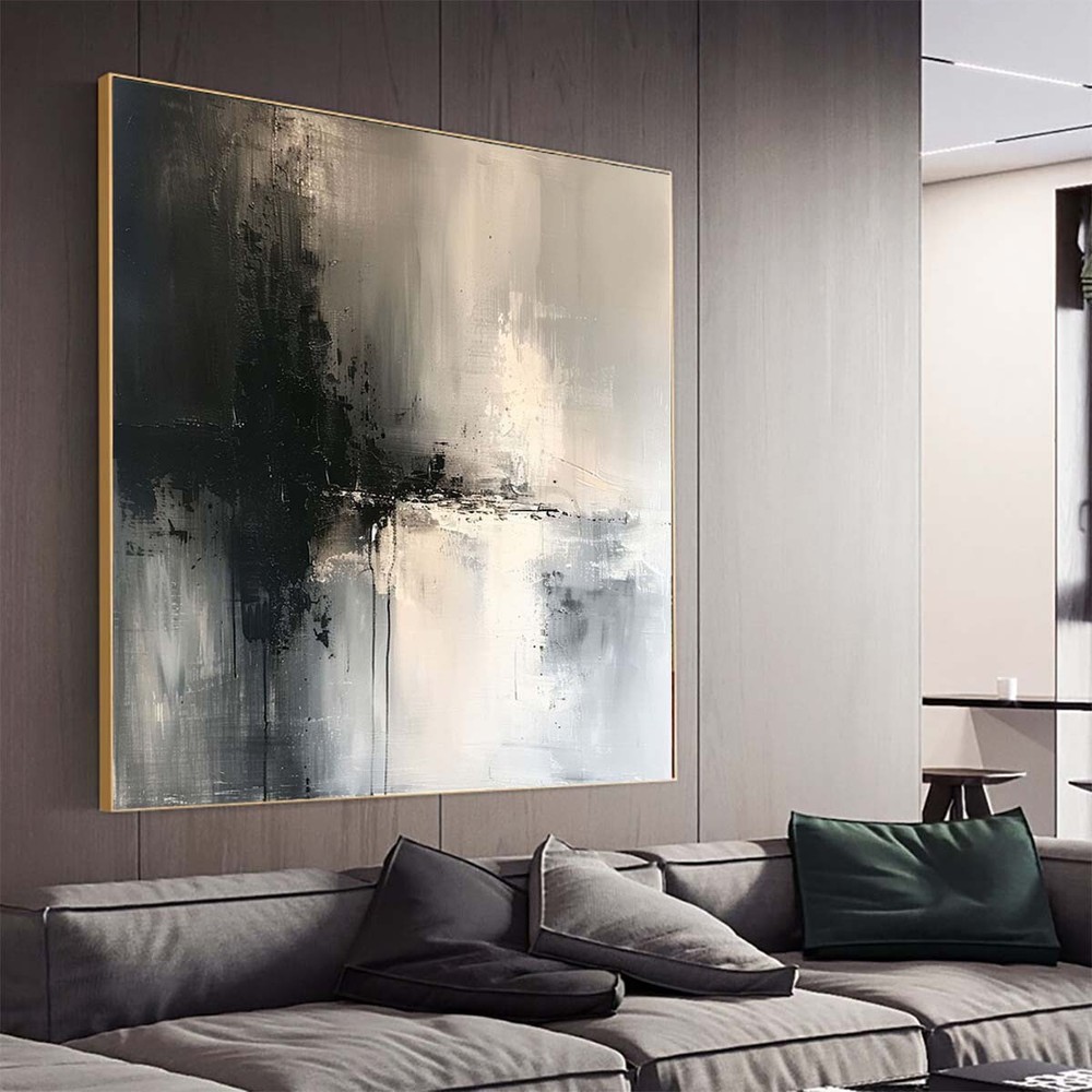 Black Modern Handmade Abstract Oil Painting on canvsa Living Room white