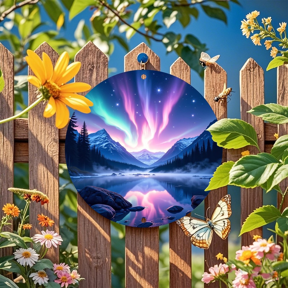 Northern Lights Aurora Borealis Round Aluminum Wall Art