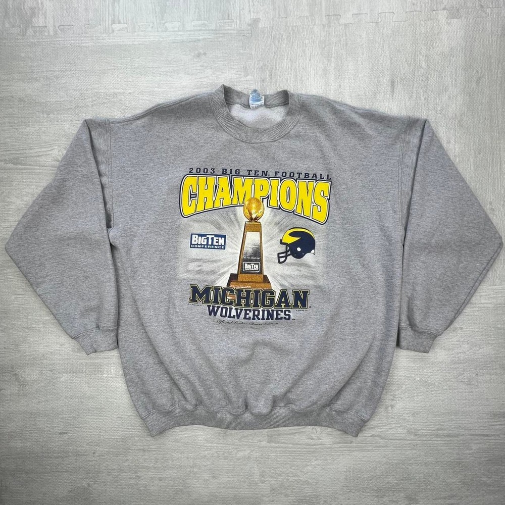 Vintage Y2K 2003 Michigan Wolverines Big Ten Football Sweatshirt Size: XL Grey