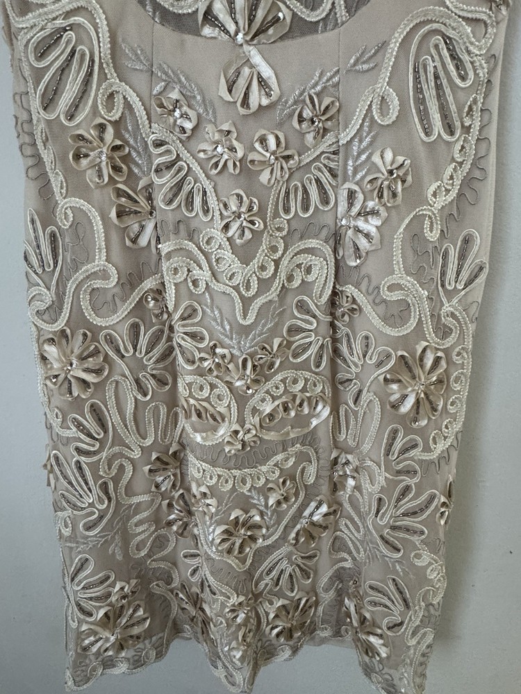 Sue Wong Nocturne Champagne Beaded Cocktail Dress Size 6 Wedding Guest