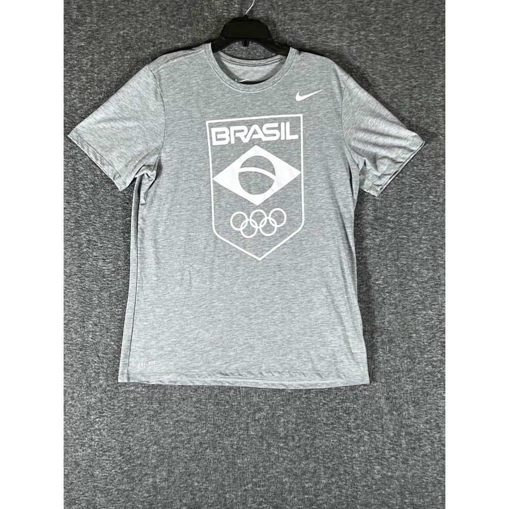 Nike Brasil Olympic Dri-FIT Gray Heather Athletic Cut T-Shirt Mens Large