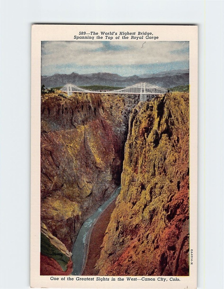 Postcard Royal Gorge Bridge Spanning in The Top of the Royal Gorge Colorado