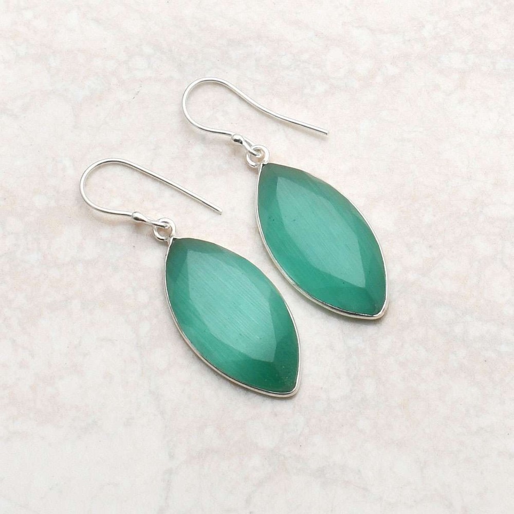 Cat Eye Gemstone Handmade Drop Dangle Earrings Jewelry Women Gift 1.92