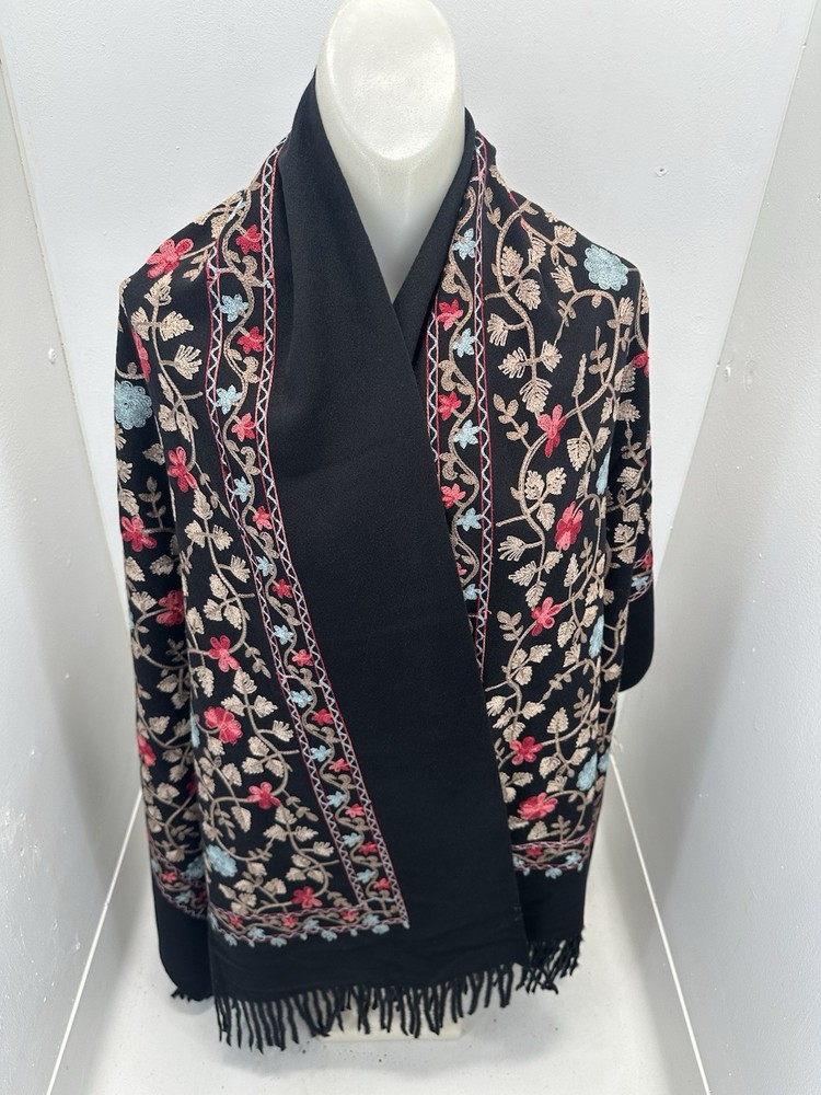 Luxury Cashmere Feel Shawl with All Over Embroidery 70x180