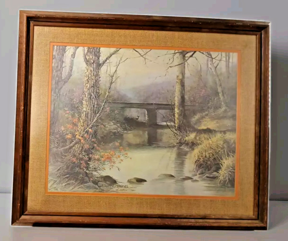 Stepping Stones Ben Hampton 1980 Framed Art Print 504/1500 Rustic Decor PICK UP!