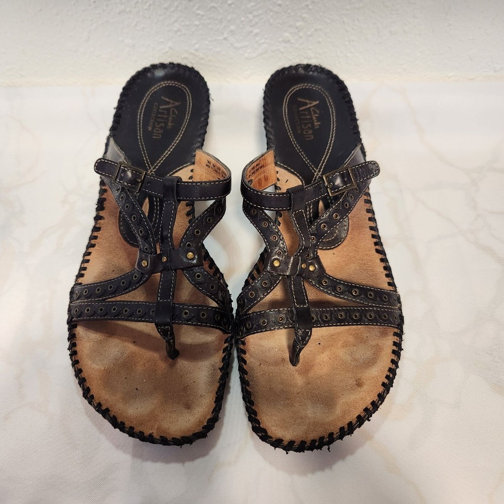 Clarks Artisan Womens 8.5M Dark Brown Strappy Wedge Sandals