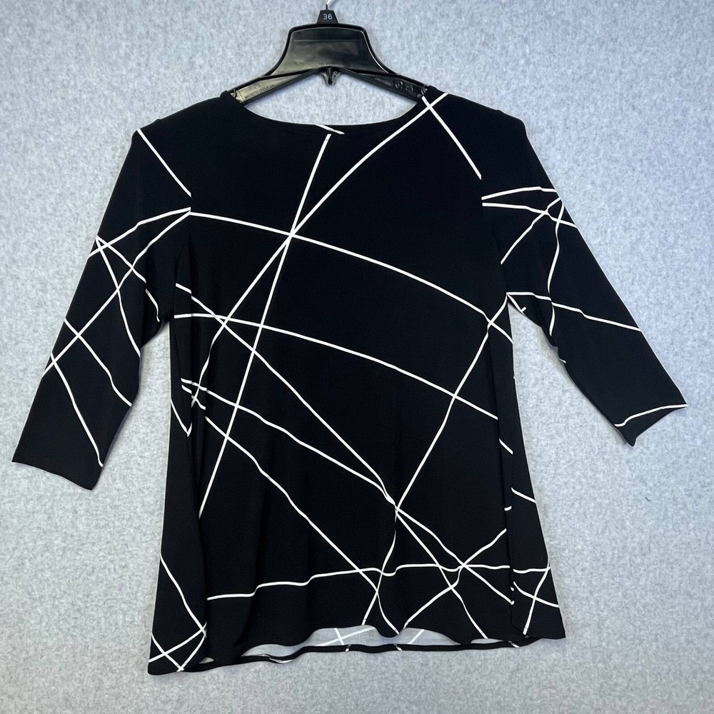 Alfani Top Women's Petite L Black & White Long Sleeve Scoop Neck Pullover