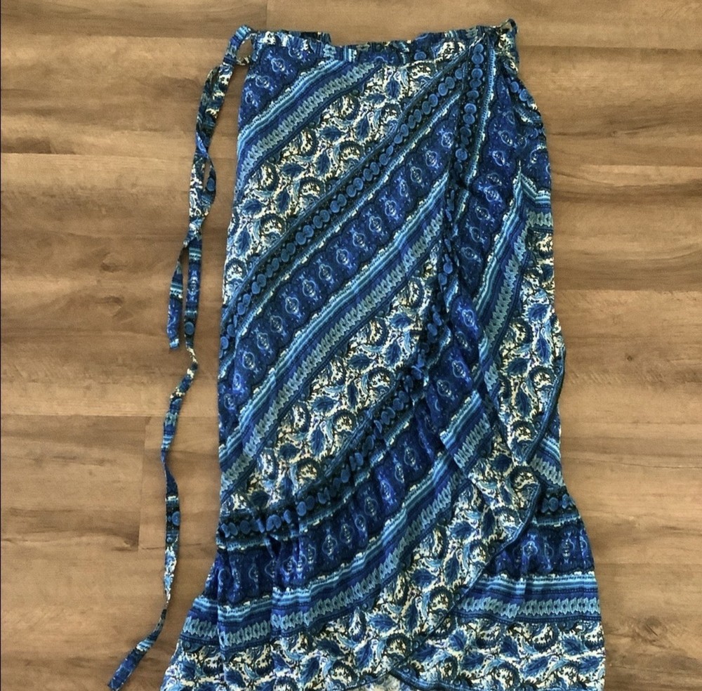Paisley Ruffle Wrap Skirt Blue O/S