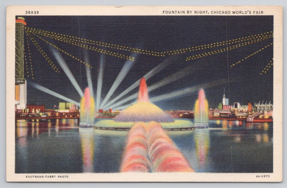 Chicago World's Fair 1933 Fountain By Night Linen Postcard Curt Teich