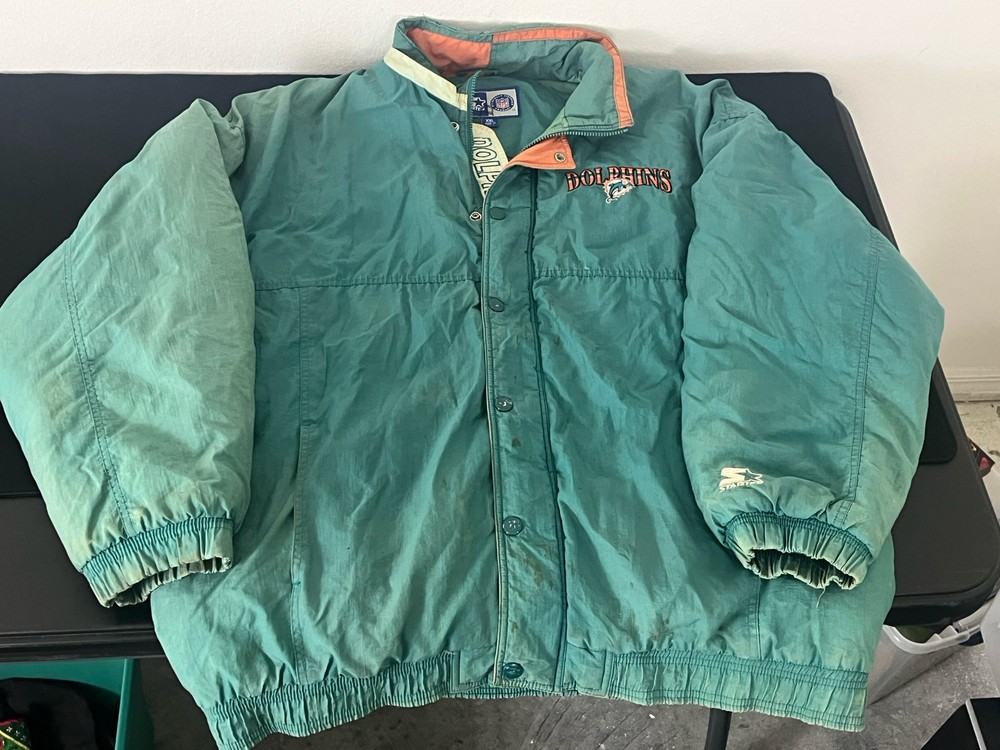 Miami Dolphins Starter NFL Jacket Men’s 2XL Green Hooded Snap Vintage