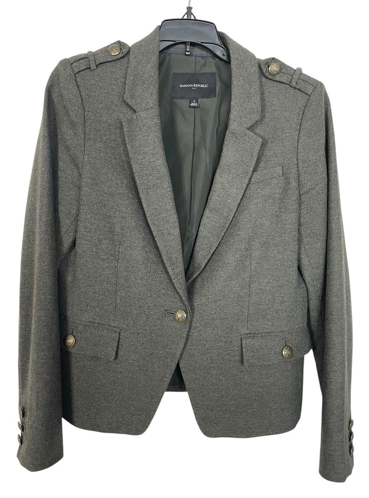 Banana Republic Dark Green Blazer Single Button Wool Blend Academia Size 6