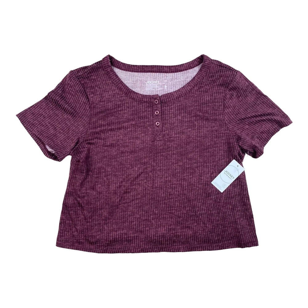 Jockey Ribbed Microfiber Stretch Top Womens XL Maroon Short Sleeve Lounge Shirt