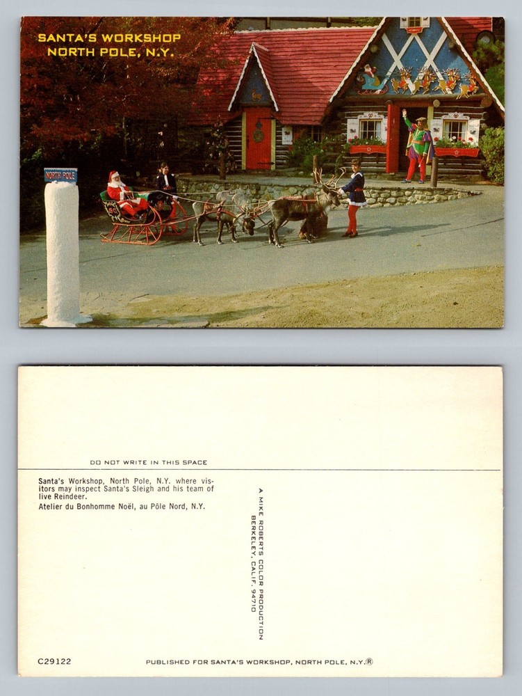 North Pole, NY-New York, Santa’s Workshop Sleigh Scene Vintage Postcard