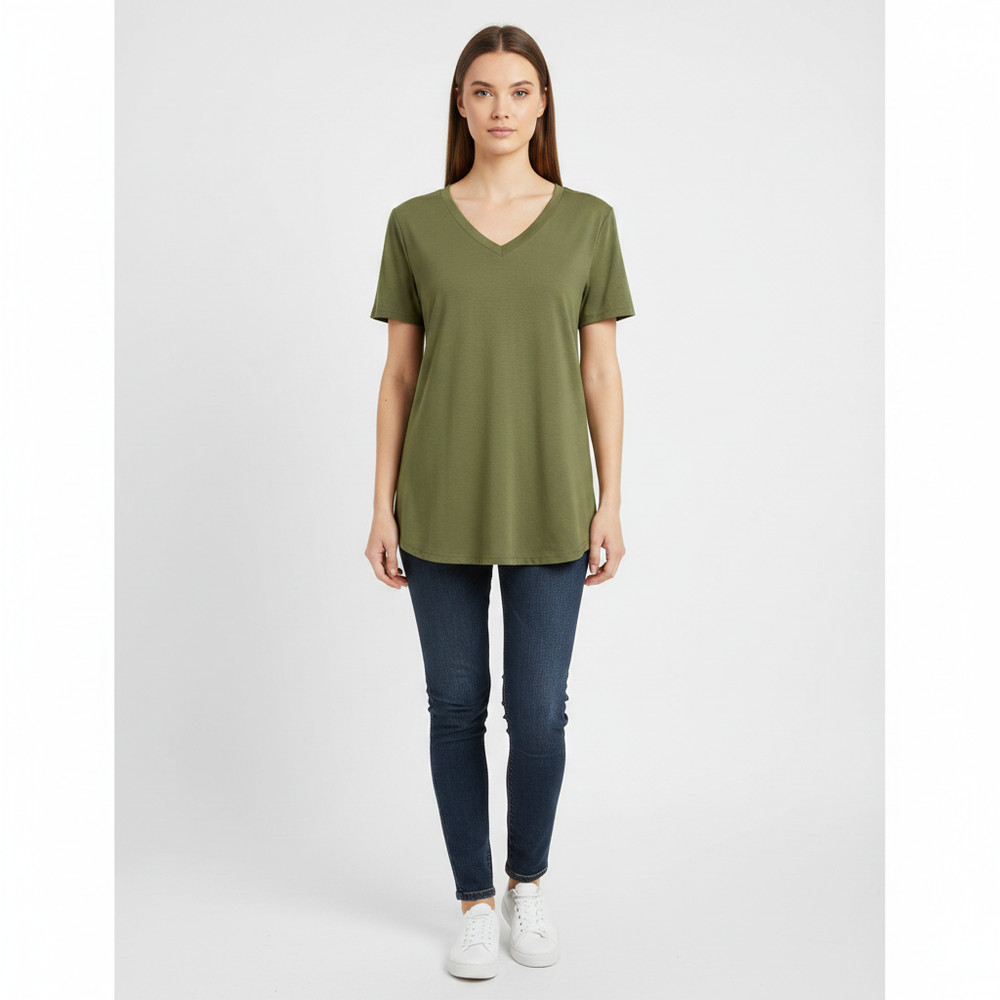 Mascomoda T-Shirt Unisex XL Green V-Neck Short Sleeve Solid Comfortable Tee