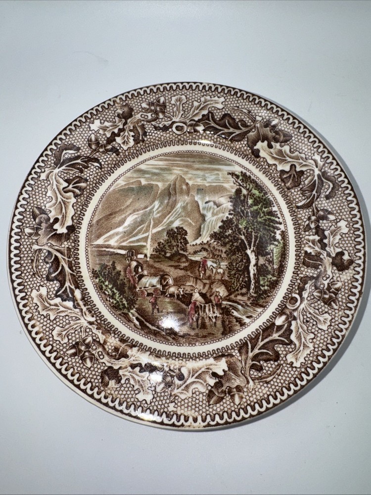 Vintage MCM Johnson Brothers Covered Wagons 6” Plates Brown Set Of 4