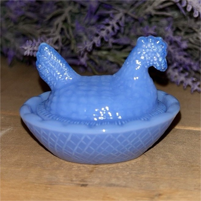 Mini Blue Glossy Glass Hen on Nest Candy Dish
