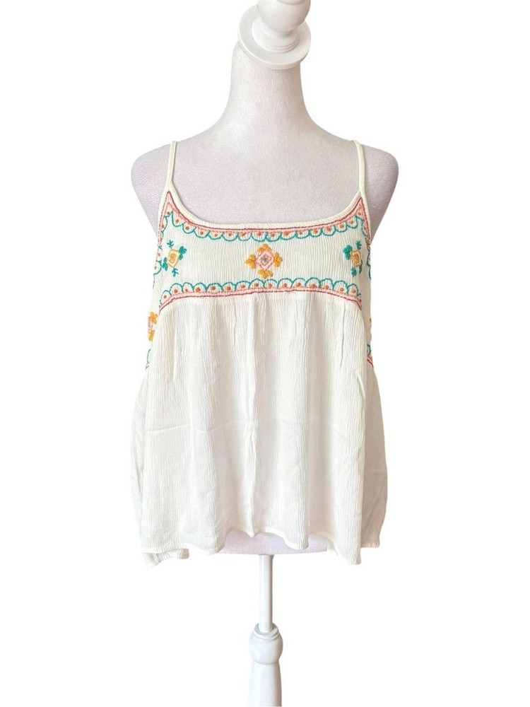 Natural Life Embroidered Smocked White Tank Top Womens Size XL