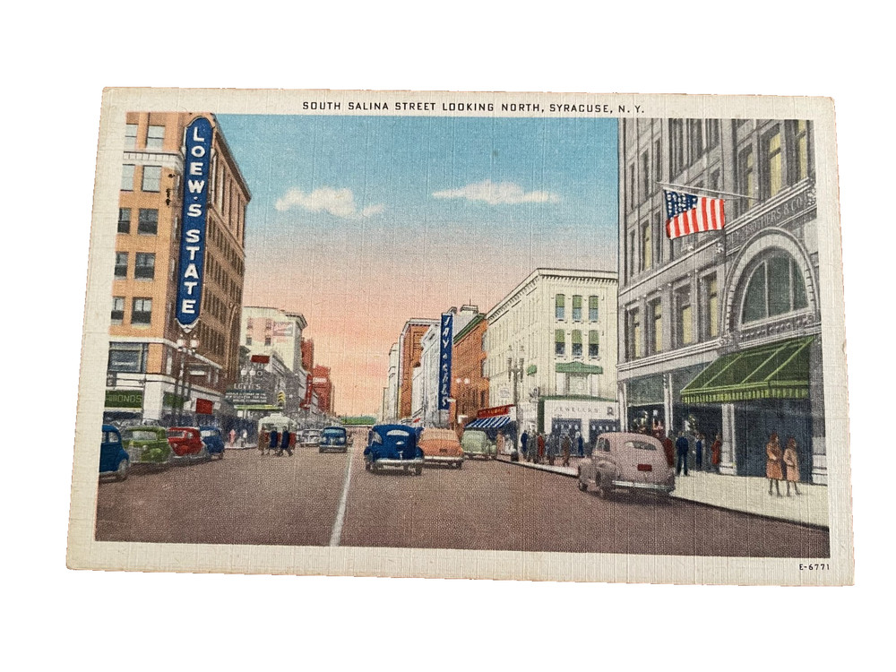 Main Street~South Salina Street Looking North Syracuse NY~ Postcard 1940's