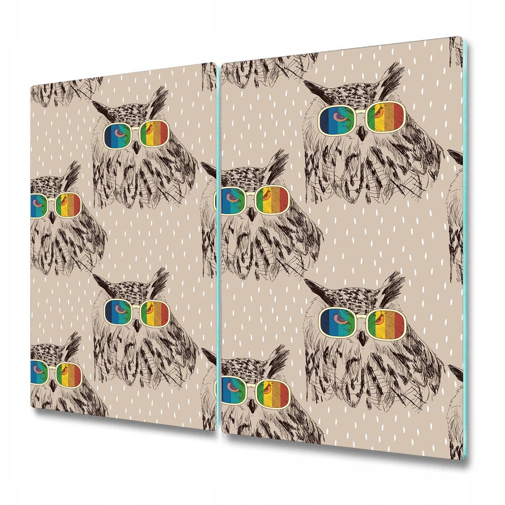 Glass Induction Cover Owls with Colourful glasses Retro for Animals 2x30x52