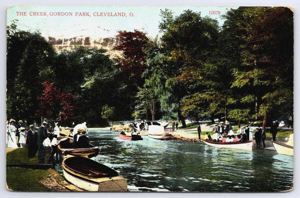 Cleveland Ohio Park Creek Water People Boats Trees Antique Vintage Postcard 1909