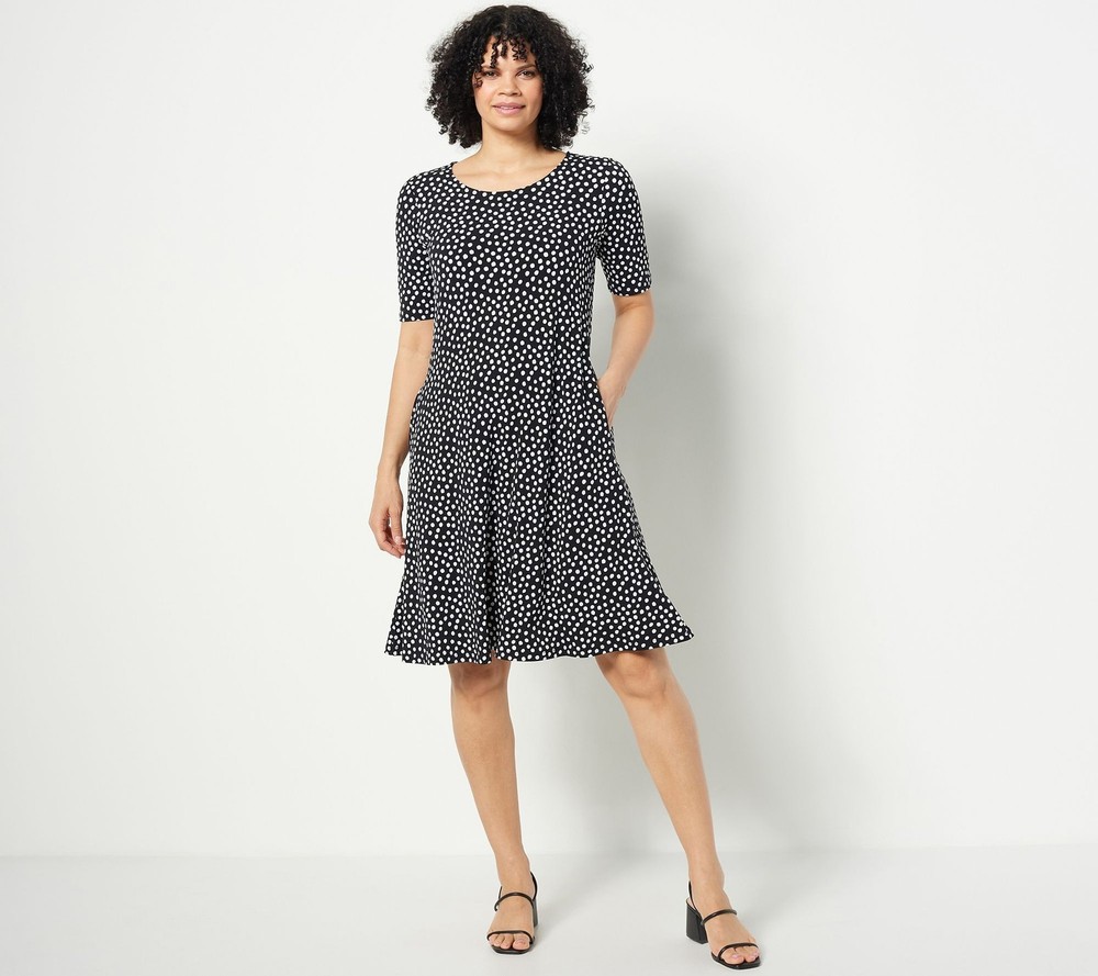 Susan Graver Women's Dress Sz XL Print or Solid Liquid Knit Fit & Blue A397813