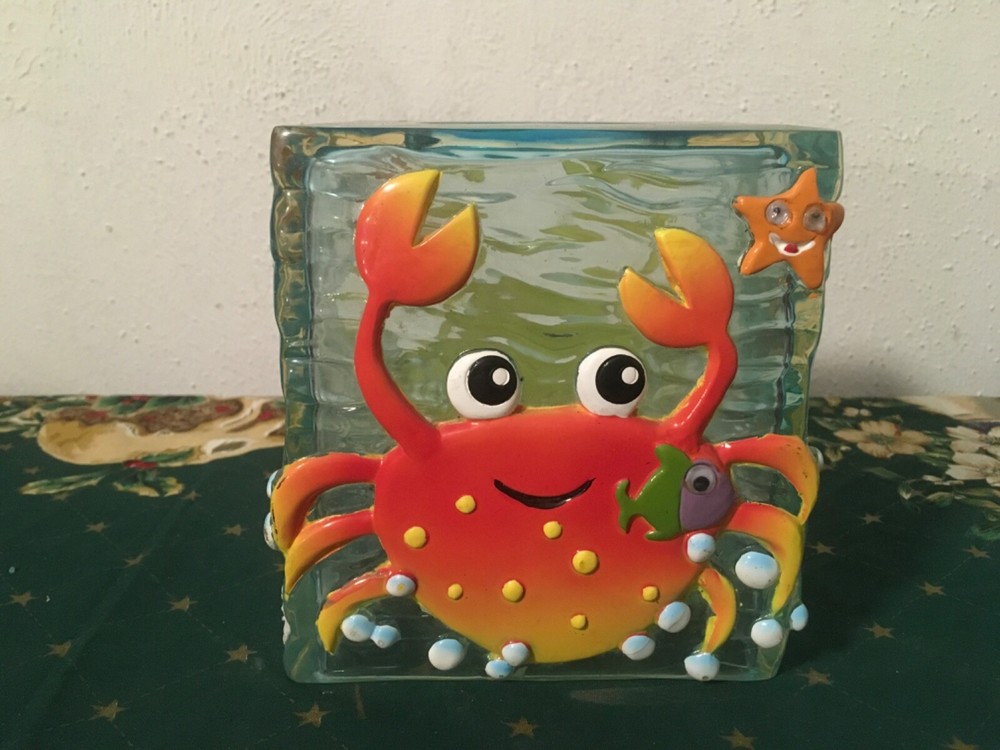 Crab Tissue Box Cover Kids Bathroom Decor Underwater Starfish Bubbles Acrylic