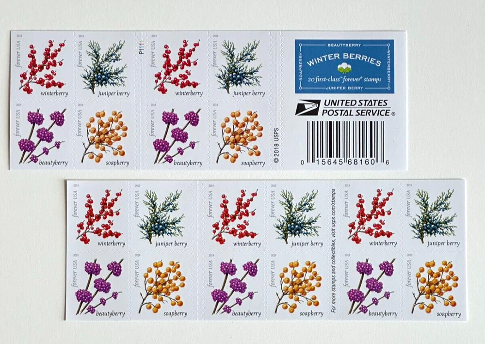 Pane of 20 Winter Berries Stamps Wedding Celebrate Engagement Holiday Stamps