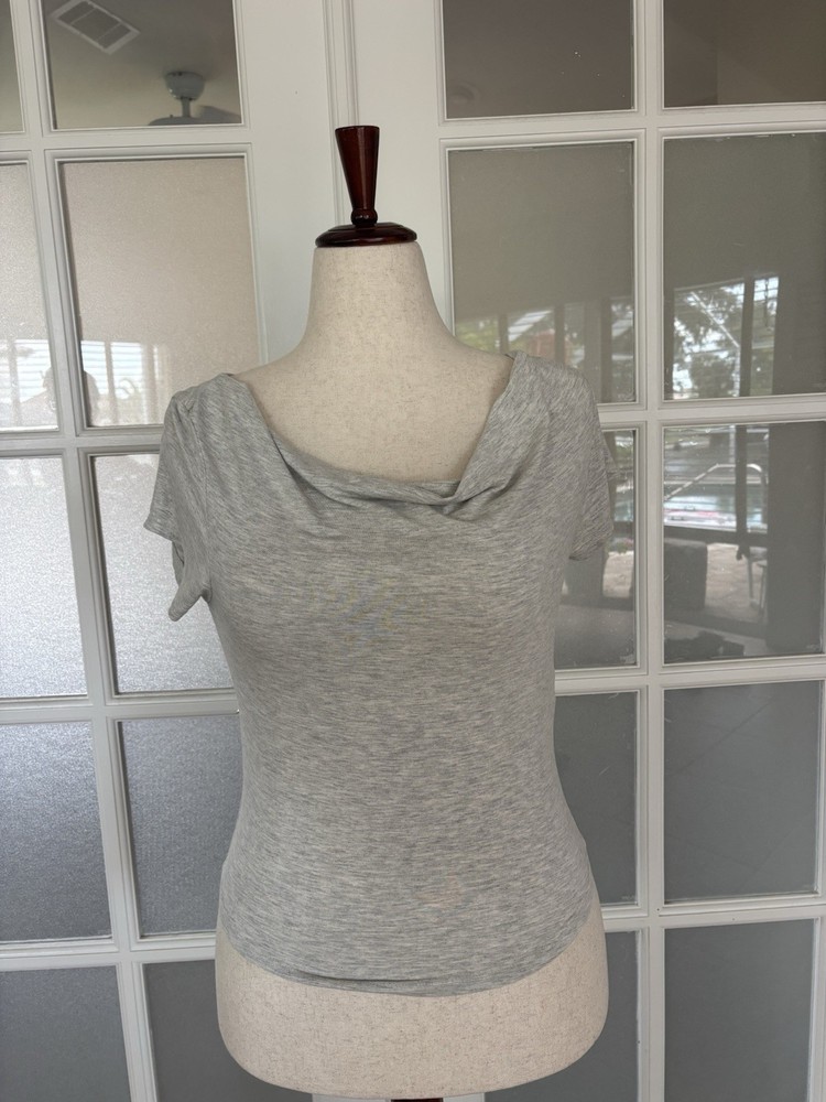 Silence + Noise Gray Knit Cowl Neck Draped Stretch Pullover T-Shirt Women’s L