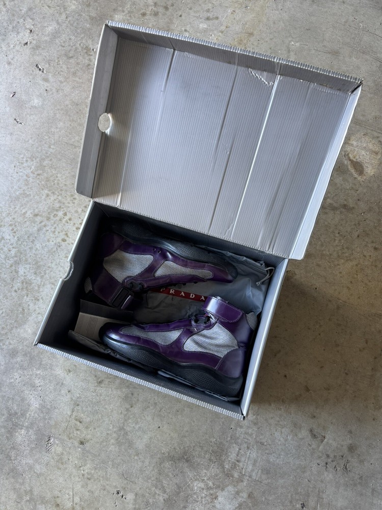 Prada Americas Cup High Top Sneakers in Black and White