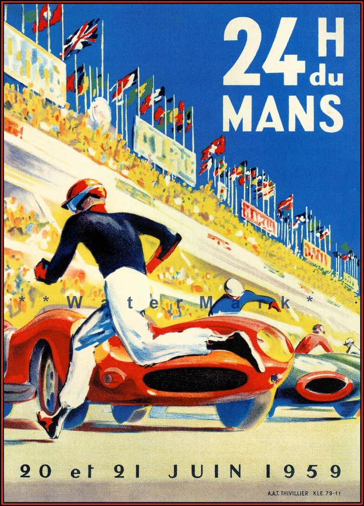 Monaco Grand Prix 1959 Le Mans 24 Hours Vintage Poster Print Retro Racing Cars