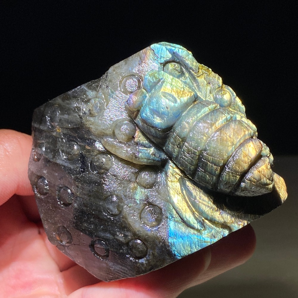 216G Natural Labradorite Spider Quartz Crystal Skull Carved Figurines
