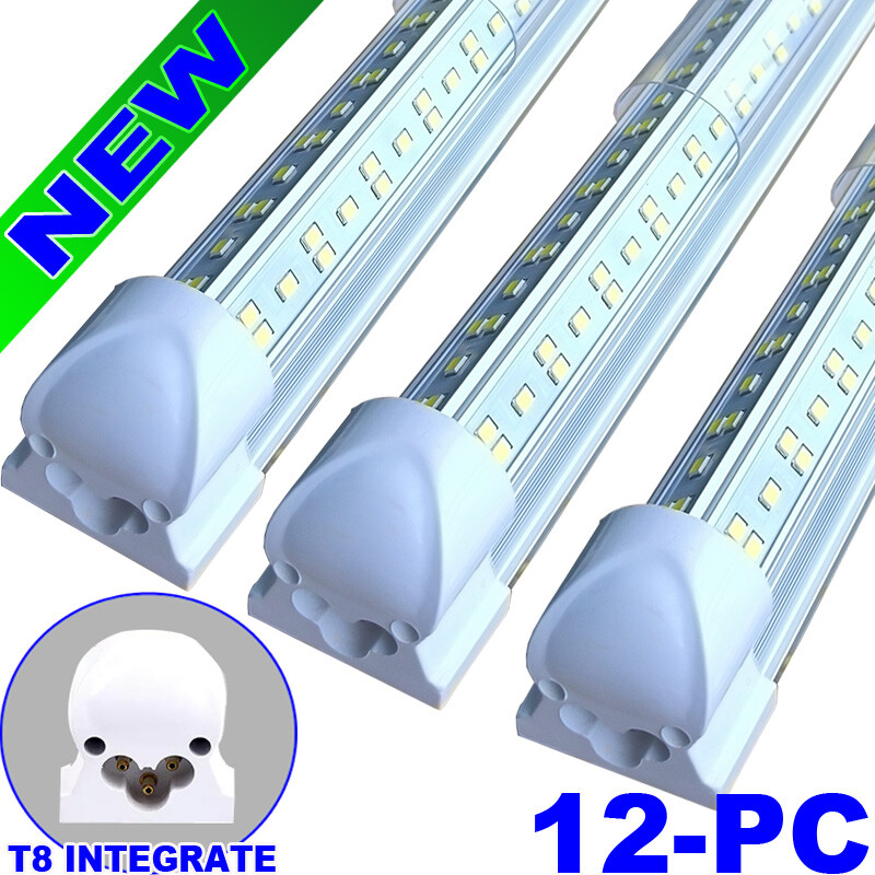 8ft LED Shop Light,144w 18000LM 6500K,Clear Cover Linkable LED Tube Lights 12P