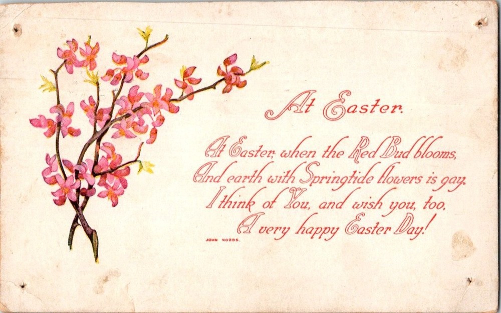 1914 Easter Red Bud Poem Postcard IBSON LINES Schenectady NY Postmark